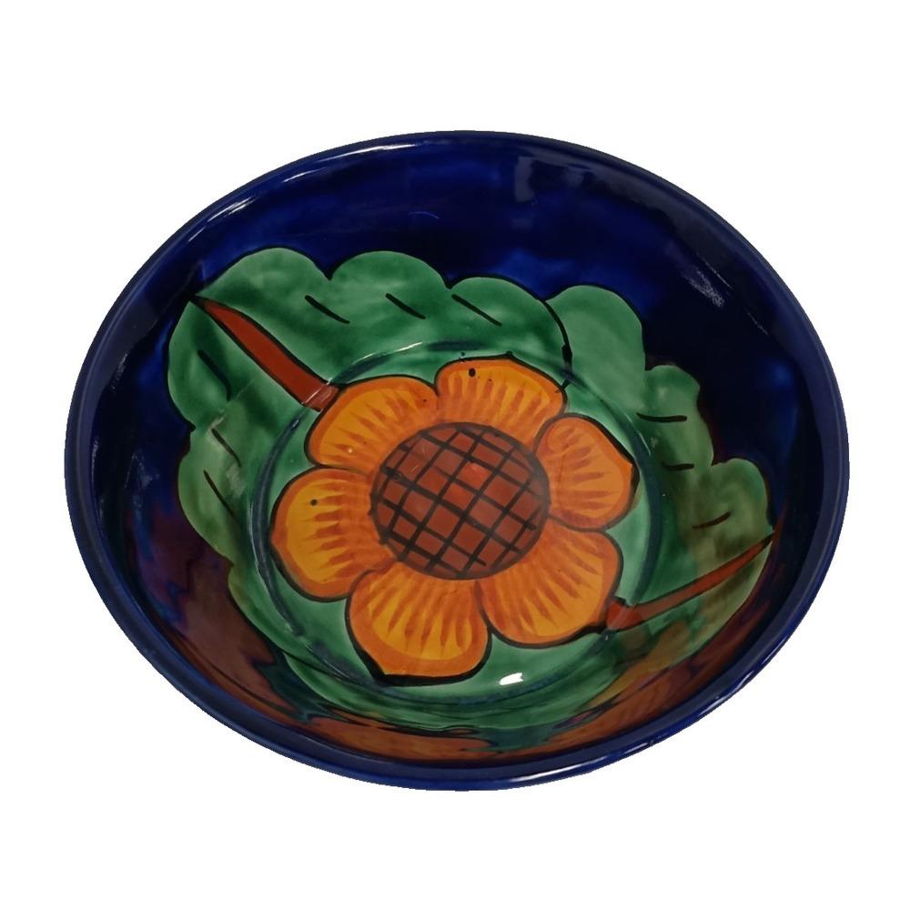 Vintage Hand Painted Mexican Art Pottery Porcelain Sunflower Soup Bowl Colorful